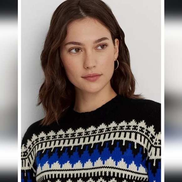 NWT LAUREN Ralph Lauren Fair Isle Sweater Wool Blend in Black Blue Cream Size XS - Picture 3 of 13